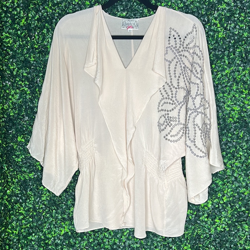 BARASCHI fBoho Flowy Silk Top with Embroidered Detail SZ XS